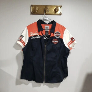 Womans Harley- Davidson Motorcycle Short Sleeve Zippered Shirt,Size  2W.